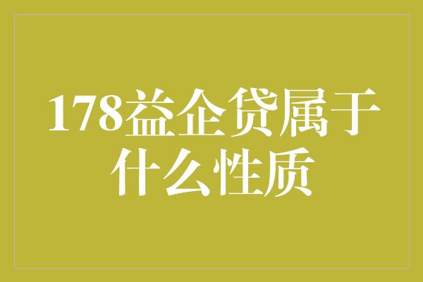 178益企贷属于什么性质