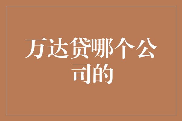 万达贷哪个公司的