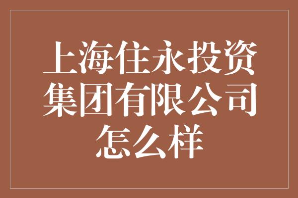 上海住永投资集团有限公司怎么样