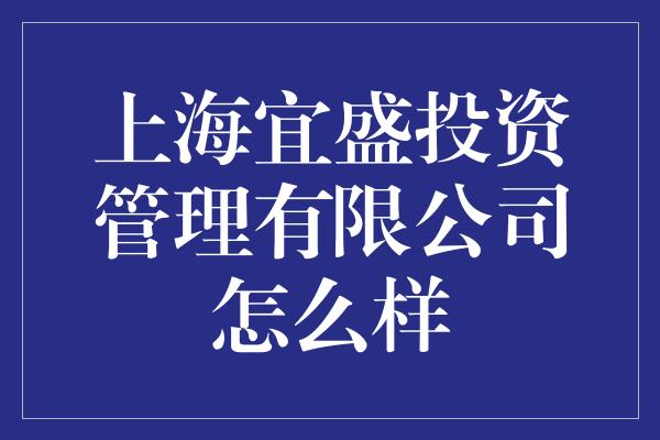 上海宜盛投资管理有限公司怎么样