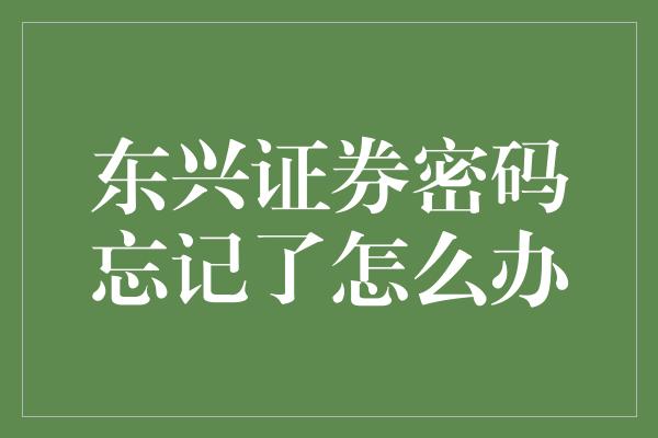 东兴证券密码忘记了怎么办