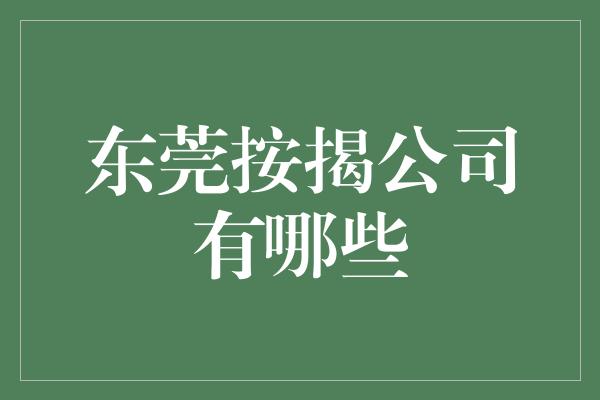 东莞按揭公司有哪些