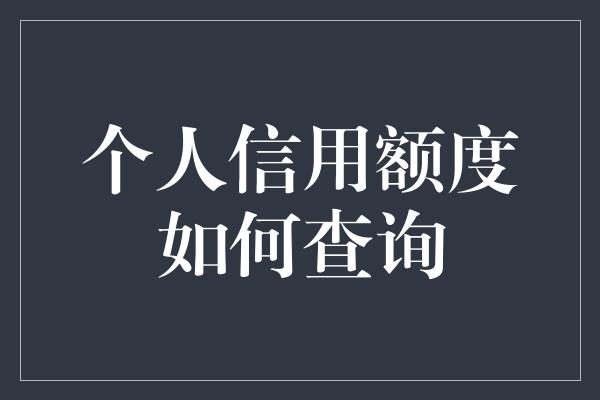 个人信用额度如何查询