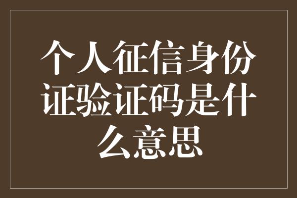 个人征信身份证验证码是什么意思