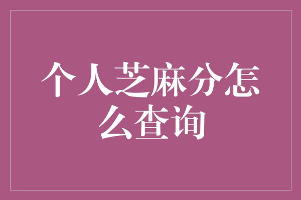 个人芝麻分怎么查询