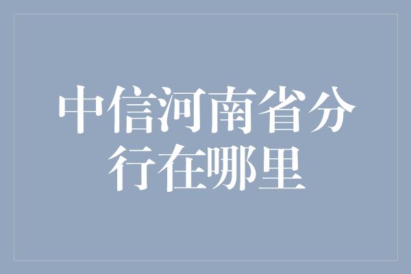 中信河南省分行在哪里