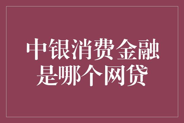 中银消费金融是哪个网贷