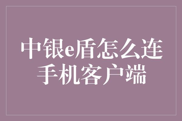 中银e盾怎么连手机客户端