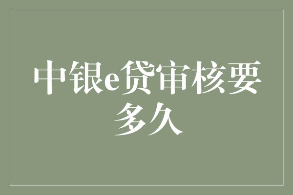 中银e贷审核要多久