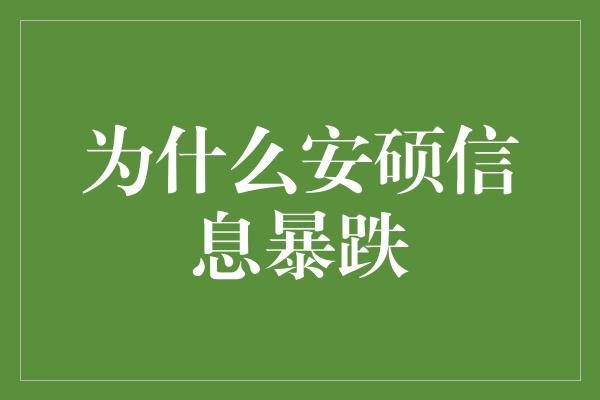 为什么安硕信息暴跌