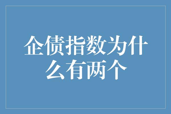 企债指数为什么有两个