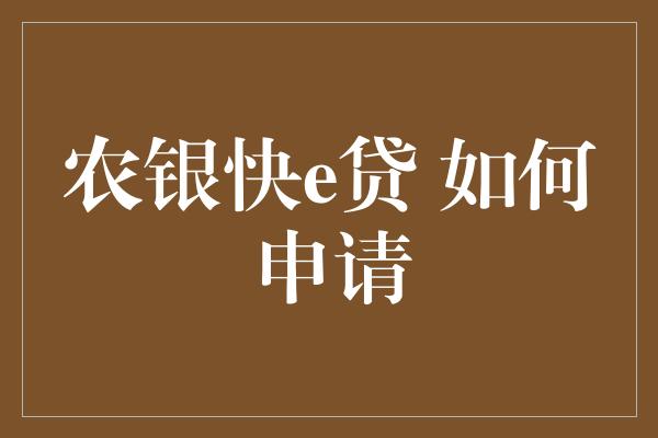 农银快e贷 如何申请