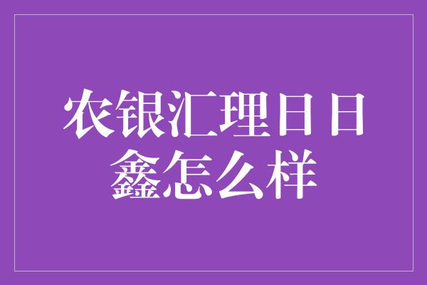 农银汇理日日鑫怎么样