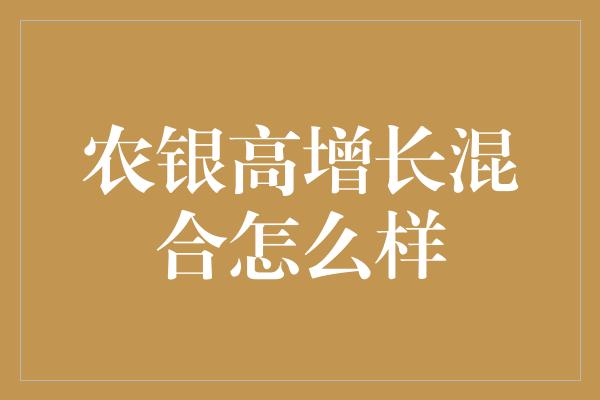 农银高增长混合怎么样