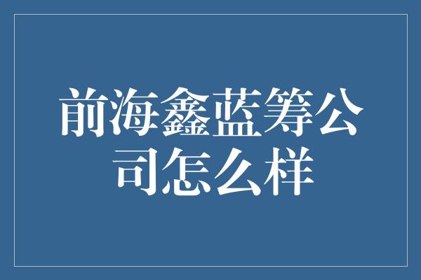 前海鑫蓝筹公司怎么样