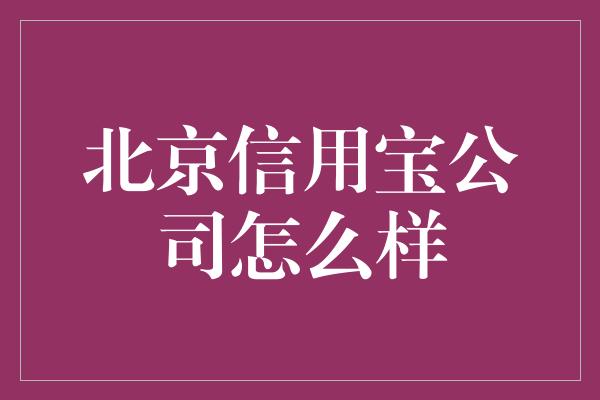 北京信用宝公司怎么样