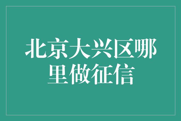 北京大兴区哪里做征信