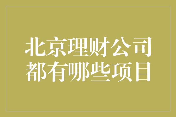 北京理财公司都有哪些项目