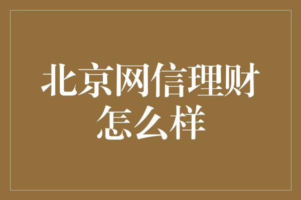 北京网信理财怎么样