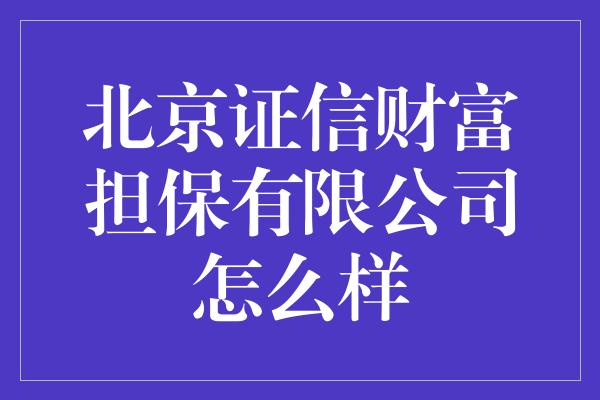 北京证信财富担保有限公司怎么样