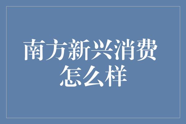 南方新兴消费 怎么样