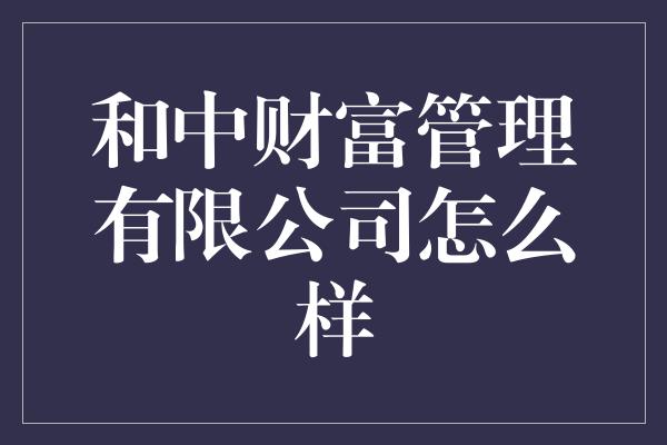 和中财富管理有限公司怎么样