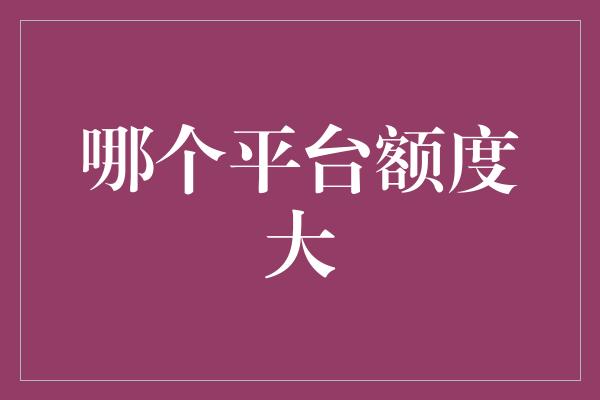 哪个平台额度大