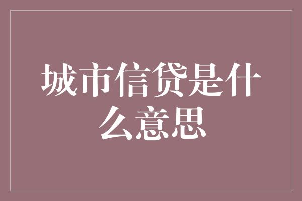 城市信贷是什么意思