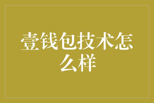 壹钱包技术怎么样