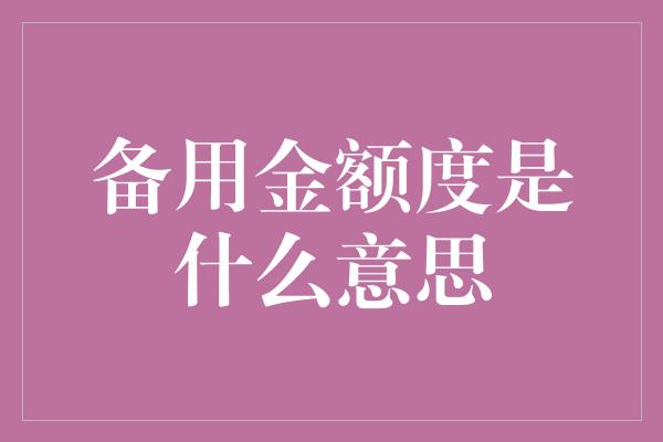 备用金额度是什么意思