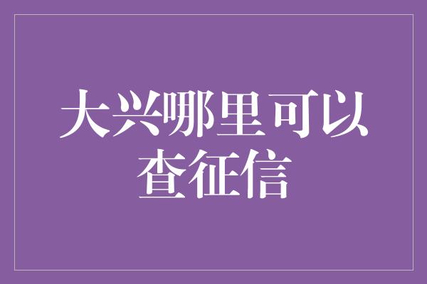 大兴哪里可以查征信