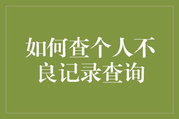 如何查个人不良记录查询