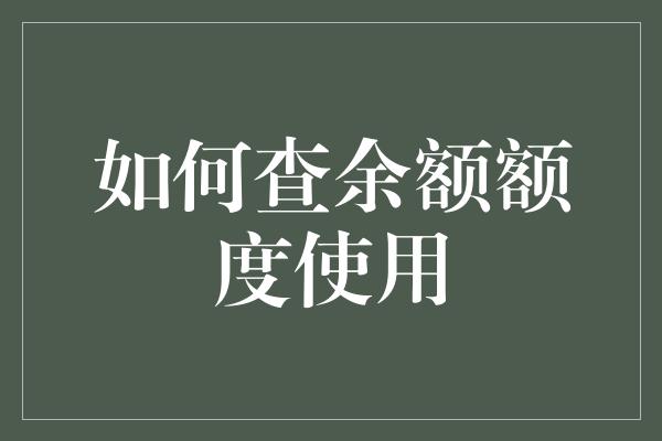 如何查余额额度使用