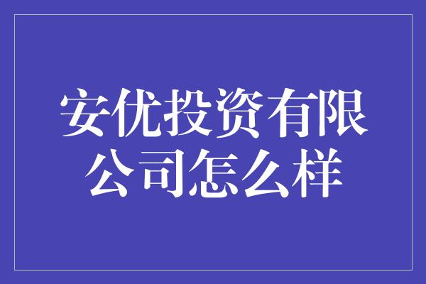 安优投资有限公司怎么样