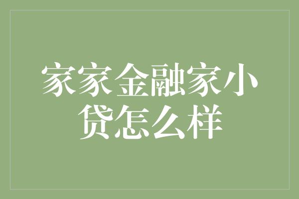 家家金融家小贷怎么样