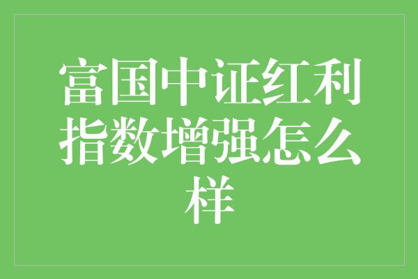 富国中证红利指数增强怎么样