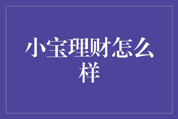 小宝理财怎么样