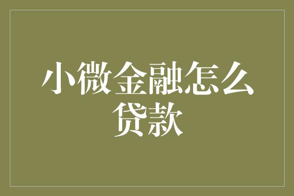 小微金融怎么贷款