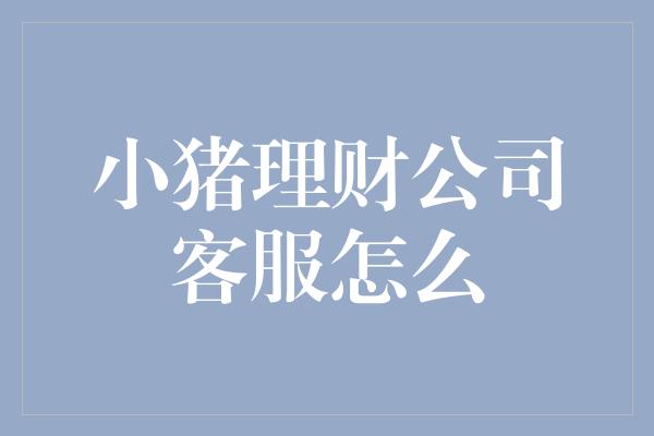 小猪理财公司客服怎么