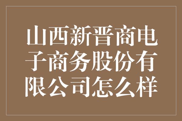 山西新晋商电子商务股份有限公司怎么样