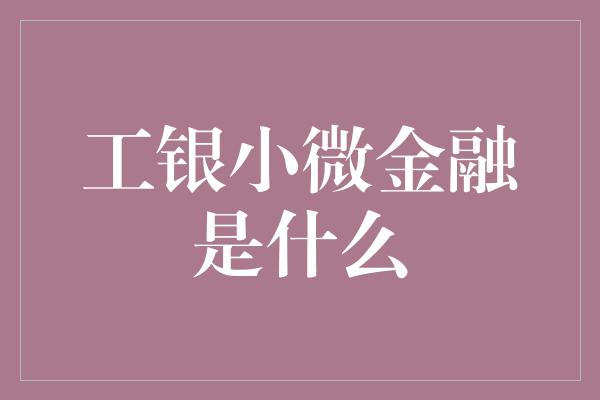 工银小微金融是什么