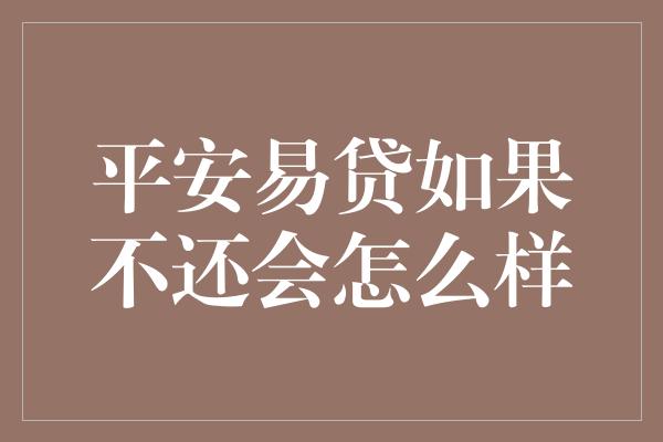 平安易贷如果不还会怎么样