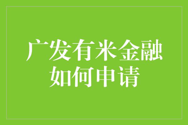 广发有米金融如何申请