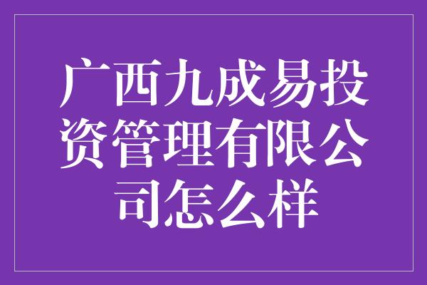 广西九成易投资管理有限公司怎么样