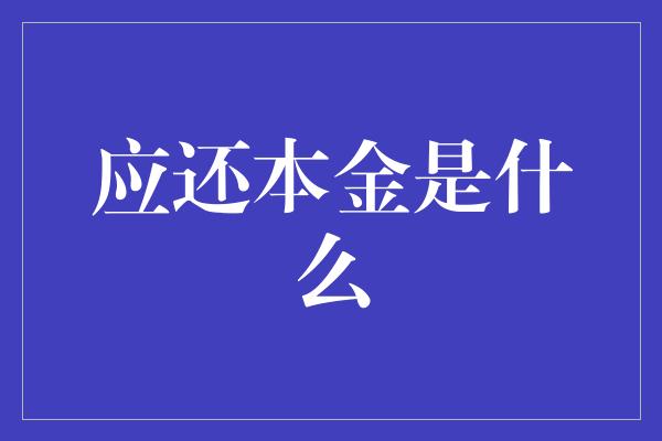 应还本金是什么