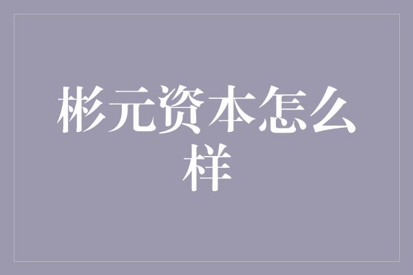 彬元资本怎么样