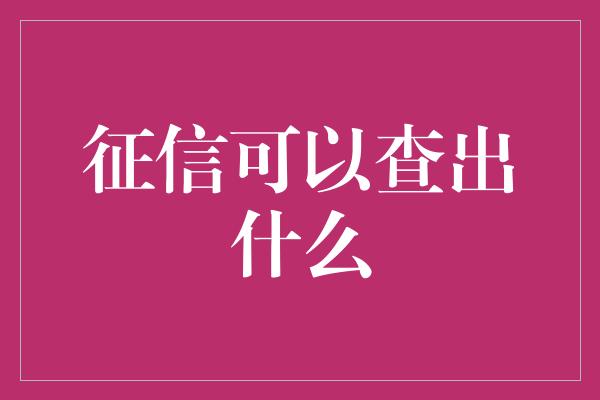 征信可以查出什么