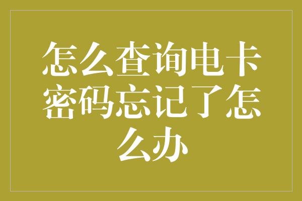 怎么查询电卡密码忘记了怎么办