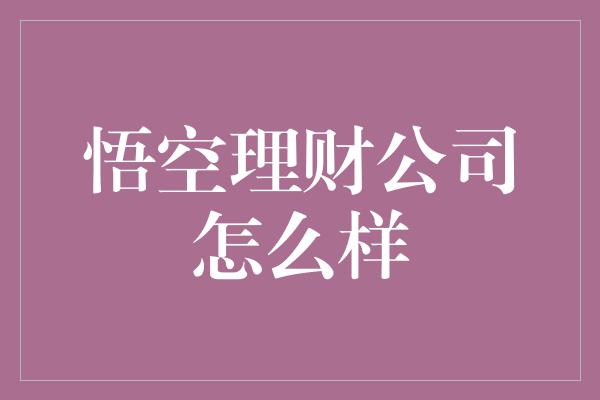 悟空理财公司怎么样