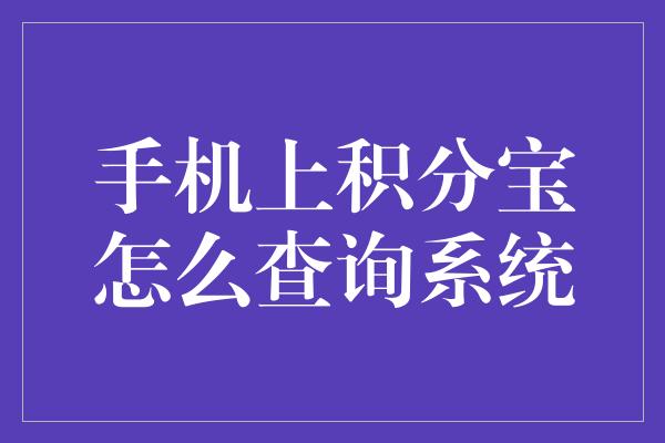 手机上积分宝怎么查询系统